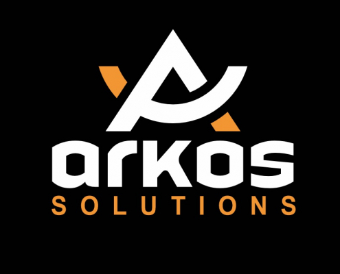 Portland Logo Design for Arkos Solutions. Architecture and Construction Company Logo Design. Main Logo Design dark colored Background. Combination Mark