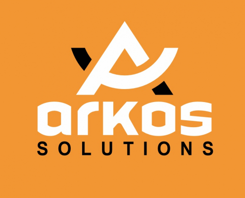 Portland Logo Design for Arkos Solutions. Architecture and Construction Company Logo Design. Main Logo Design colored Background. Combination Mark