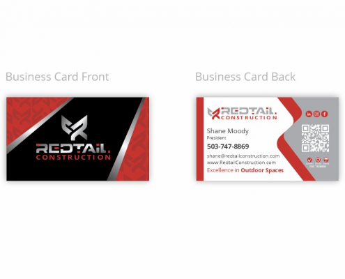 Portland Logo Design for RedTail Construction. Exterior Contractor Logo Design. Business Card Front and Back