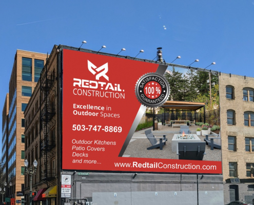 Portland Logo Design for RedTail Construction. Exterior Contractor Logo Design. Billboard Design. Wall Graphics
