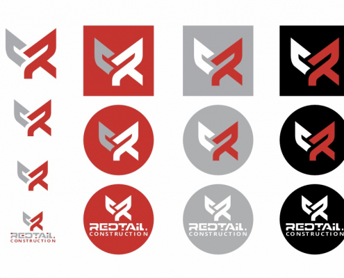 Portland Logo Design for RedTail Construction. Exterior Contractor Logo Design. Social Media logo Icons