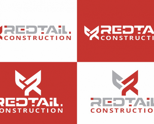 Portland Logo Design for RedTail Construction. Exterior Contractor Logo Design. Horizontal And Vertical logo light and dark background