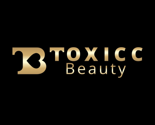 Portland Logo Design for Toxicc Beauty. Beauty Salon Logo Graphics. Horizontal Logo Version. Gold color logo black background